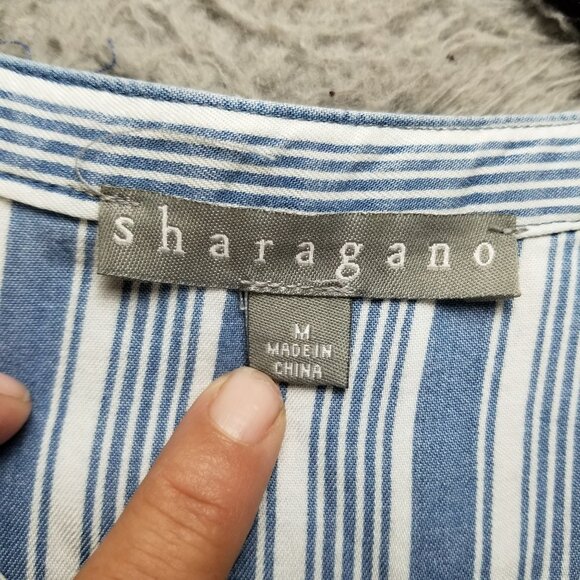 Sharagano Dress Womens Large Blue Striped Sleeveless Summer Dress - Picture 2 of 10